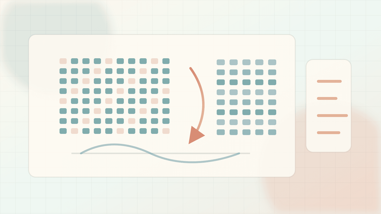Editorial efficiency illustration of a dense weight grid being pruned into a smaller sparse structure.