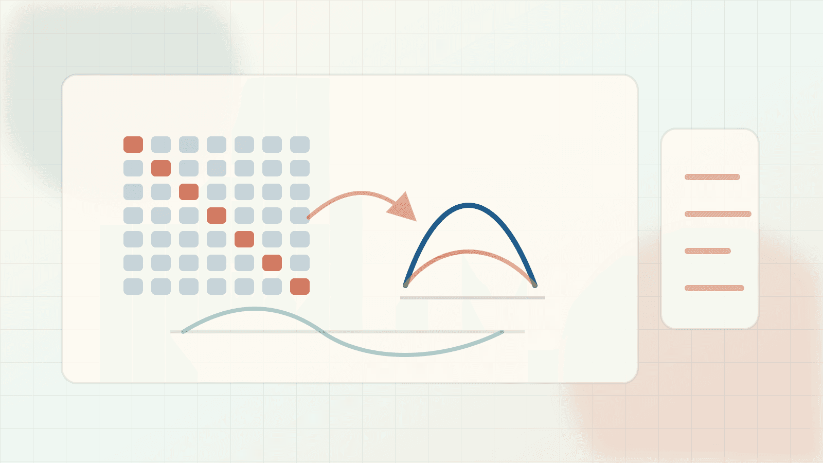 Editorial scaling illustration of a neural tangent kernel matrix, infinite-width curve, and function-space dynamics.