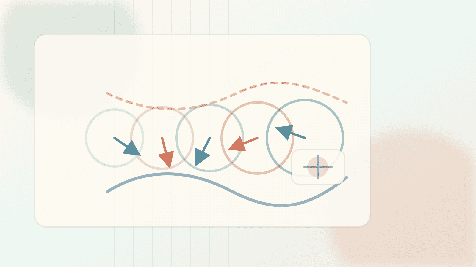 Editorial transformer illustration of rotary position vectors, relative phase arcs, and query-key geometry.
